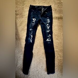American Eagle Outfitters Dark Blue Distressed Skinny Jeans